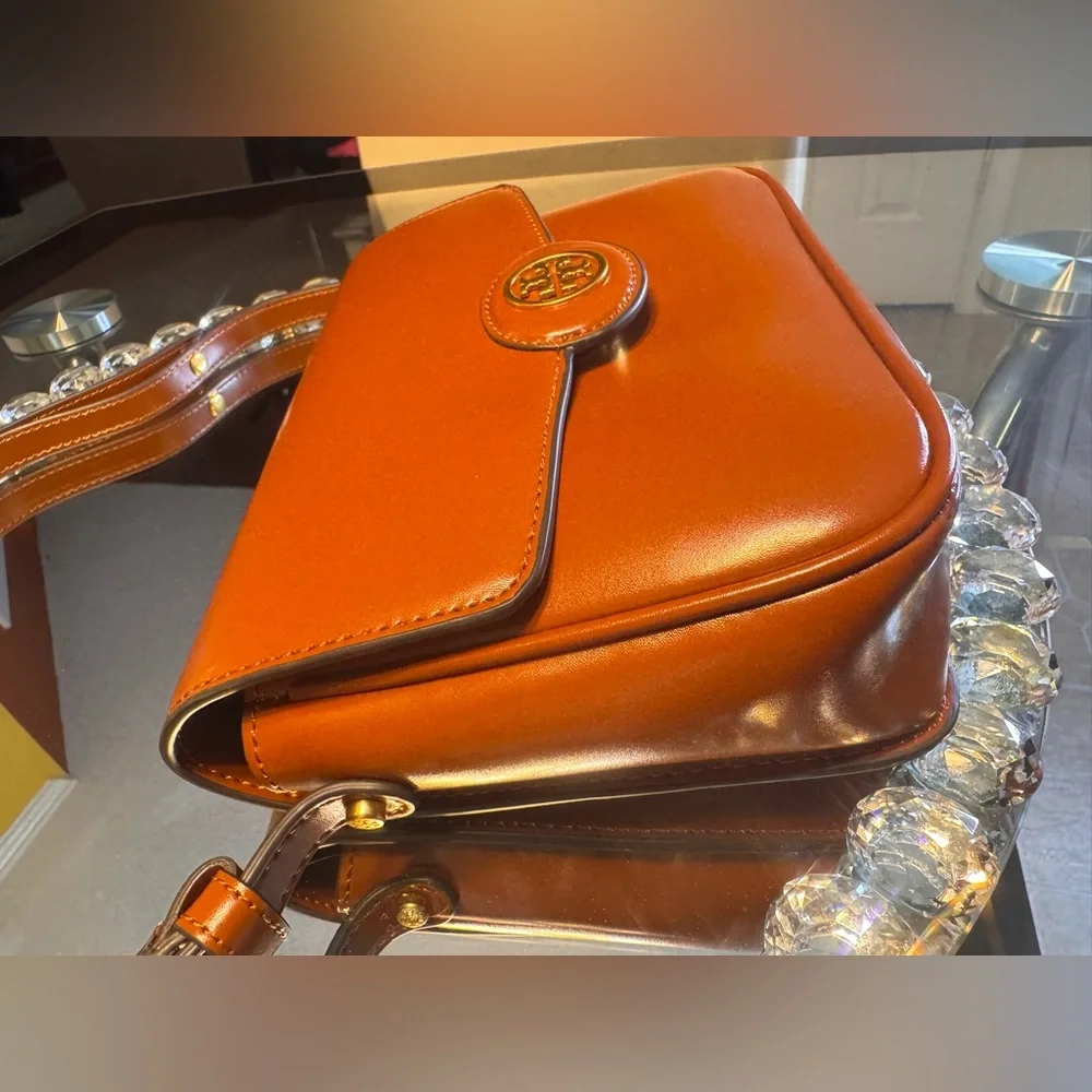 Tory Burch Cognac Leather Crossbody with Gold Logo